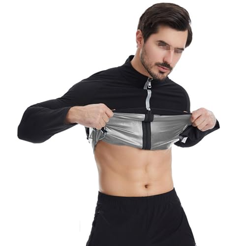 Sauna Shirt Herren, Schwitzanzug Herren Zum Abnehmen, Sweatshirt Mit Reißverschluss, Saunaanzüge Workout Shirt Langarm Schwitzeffekt Saunajacke Mit Tasche,S,Silver von Weyot