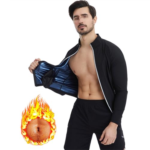 Sauna-Shirt Herren, Schwitzanzug Zum Abnehmen, Sweatshirt Mit Reißverschluss, Workout Shirt Schwitzeffekt Gewichtsverlust Bauchkontrolle Saunajacke Body Shapewear Mit Tasche,2XL,Blue von Weyot