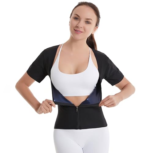 Sauna Weste Damen, Saunaanzüge Damen Fitness Body Shaper Kompressionsweste Schwitzeffekt Bauchweg Tank Top Sauna Shapewear Mit Reißverschluss, L/XL,Blue von Weyot