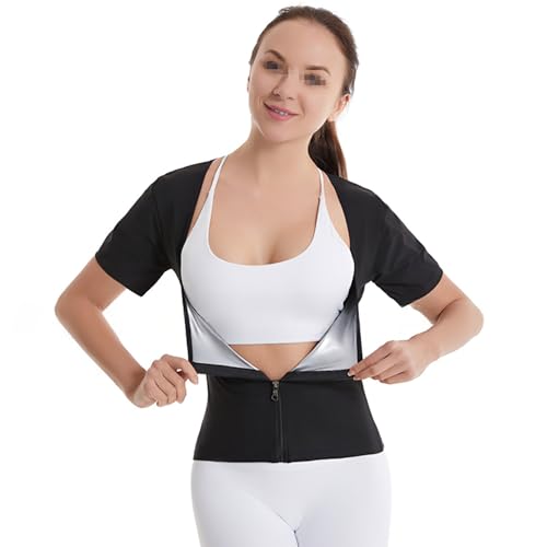 Sauna Weste Damen, Saunaanzüge Damen Fitness Body Shaper Kompressionsweste Schwitzeffekt Bauchweg Tank Top Sauna Shapewear Mit Reißverschluss,S/M,Silver von Weyot