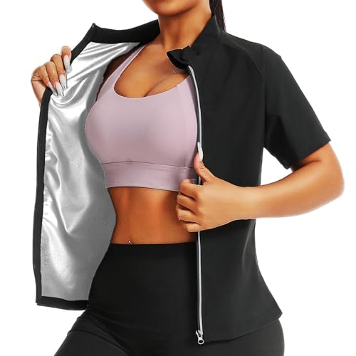 Sauna Weste Damen, Saunaanzüge Damen Sauna-Tanktop Fitness Body Shaper Sauna Effekt Sauna Schwitzweste Fettverbrennungs-Bauchkontrolle Saunaweste Mit Reißverschluss,XL,Silver von Weyot