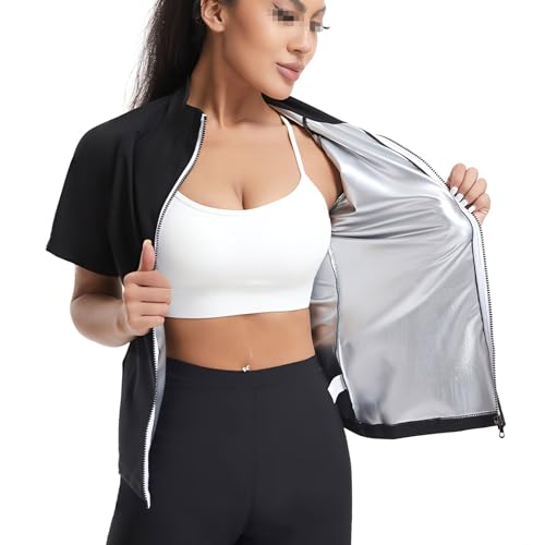 Sauna Weste Damen, Saunaanzüge Damen Schwitz-Tanktop Mit Reißverschluss, Sauna Shapewear Kompressionsweste Bauchweg Sauna Tank Top,XL,Silver von Weyot