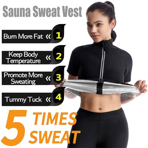 Sauna Weste Damen, Schwitzanzug Damen Zum Abnehmen, Saunaanzüge Damen Sauna Shapewear Mit Reißverschluss, Sauna Effekt Fettverbrennung Bauchkontrolle Sauna Schwitzweste,2XL,Silver von Weyot