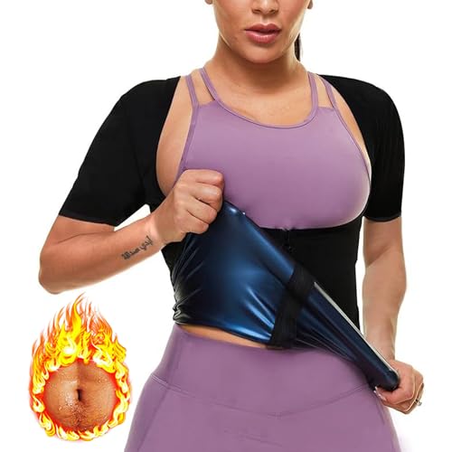 Sauna Weste Damen, Schwitzanzug Damen Zum Abnehmen, Saunaanzüge Damen Saunaweste Schwitztop Schwitzeffekt Fettverbrennung Bauchkontrolle Fitness Korsetts Mit Reißverschluss,XL,Blue von Weyot