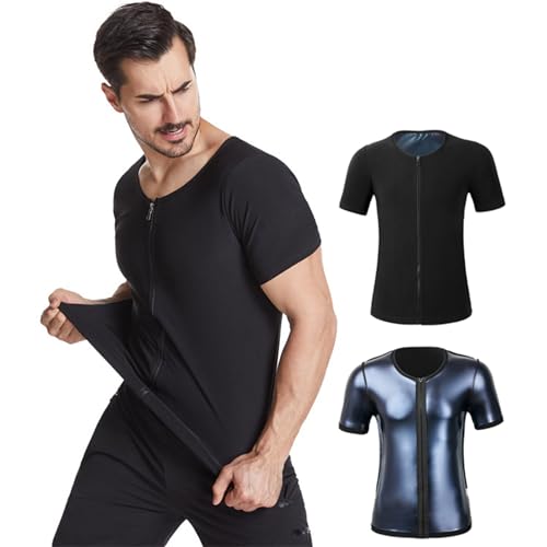 Sauna Weste Herren, Saunaanzüge Herren Saunashirt Herren Mit Reißverschluss, Schweißweste Sauna Shapewear Fettverbrennung Bauchkontrolle Sauna-Tanktop, L/XL,Black von Weyot