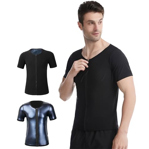 Sauna Weste Herren, Saunaanzüge Herren Taillentrainer-Weste Sauna Effekt Bauchweg Kompressionsweste Bauchkontrolle Schwitzweste Reißverschluss, L/XL,Blue von Weyot