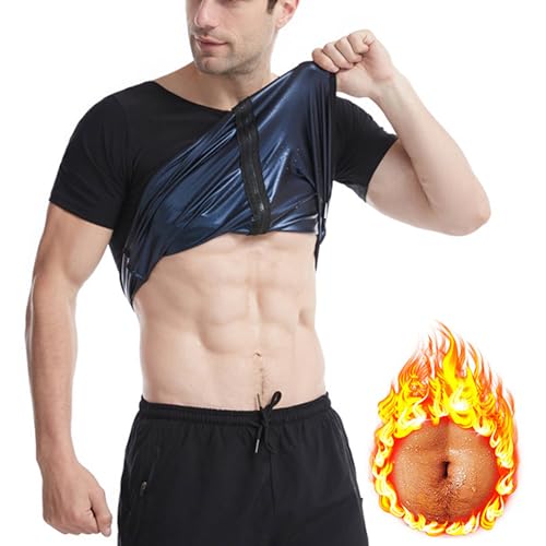 Sauna Weste Herren, Schwitzanzug Zum Abnehmen, Saunaanzüge Herren Schwitzweste Fitness Body Shaper Sauna Effekt Bauchweg Tank Top Herren Saunaweste Mit Reißverschluss, L/XL,Blue von Weyot