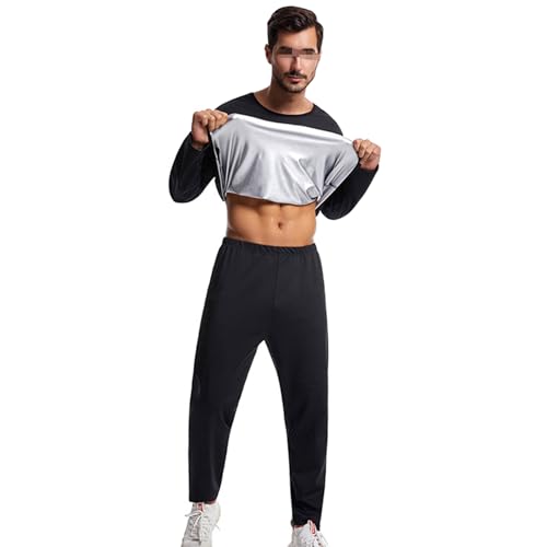 Saunaanzüge Herren, Schwitzanzug Herren Zum Abnehmen, Workout Body Shaper, Sportanzug Sauna Effekt Fatburner Abnehmen Shapewear Sweatsuit Für Boxen MMA Gym Laufen,M, Shirt + Pants von Weyot