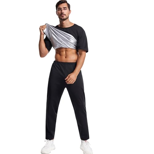 Saunaanzüge Herren, Schwitzanzug Herren Zum Abnehmen, Workout Body Shaper Saunaweste Und Trainingshose Set Sauna Effekt Sweatsuit Für Boxen MMA Gym Laufen,3XL,Black von Weyot