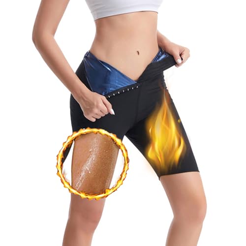 Saunaanzüge Shorts, Schwitzhose Zum Abnehmen, Shape Leggings Damen High Waist Sauna Effekt Bauchkontrolle Body Shaper Kompressionsleggins Bauch Weg Sportleggins, L/XL,Blue von Weyot