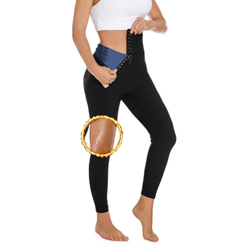 Schwitzhose Zum Abnehmen, Shape Leggings Damen High Waist, Sauna Leggings Damen Sweat Sporthose Sauna Effekt Bauchkontrolle Body Shaper Kompressionsleggins,S/M,Blue von Weyot