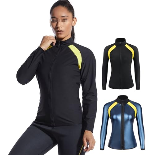 Weyot Sauna Jacke Damen, Schwitzanzug Zum Abnehmen, Sauna Shirt Langarm Fitness Body Shaper Schwitzeffekt Saunaanzüge Schwitzjacke Fettverbrennung Trainingsjacke Sweatshirt Top,L,Blue von Weyot