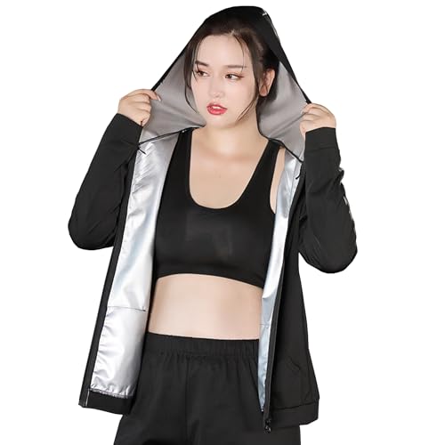 Weyot Sauna Jacke Für Damen, Schwitzanzug Zum Abnehmen, Saunaanzüge Fitness Trainingsshirt Mit Reißverschluss Schwitzeffekt Fettverbrennung Bauchkontrolle Shapewear,2XL,Black von Weyot