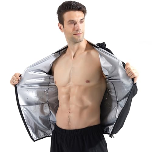 Weyot Sauna Jacke Für Herren, Schwitzanzug Zum Abnehmen, Saunaanzüge Herren Saunajacke Fitness Body Shaper Schwitzeffekt Trainingsshirt Schwitzjacke Mit Reißverschluss,2XL,Black von Weyot