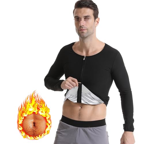 Weyot Sauna Jacke Herren, Schwitzanzug Herren Zum Abnehmen, Saunaanzüge Sauna Shirt Mit Reißverschluss, Fitness Body Shaper Schwitzeffekt Fettverbrennungs Trainingsjacke,XL,Silver von Weyot