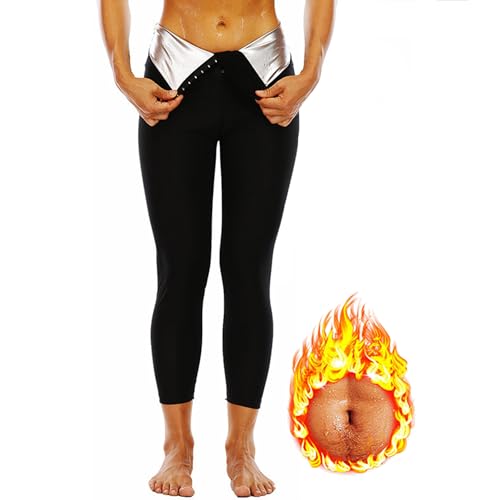 Weyot Sauna Leggings Damen, Schwitzhose Zum Abnehmen, Sauna Hose Damen Sauna Effekt Bauchkontrolle Body Shaper Kompressionsleggins Gewichtsverlust Hosen Hohe Taille Schwitzen Jogginghose, L/XL,Silver von Weyot