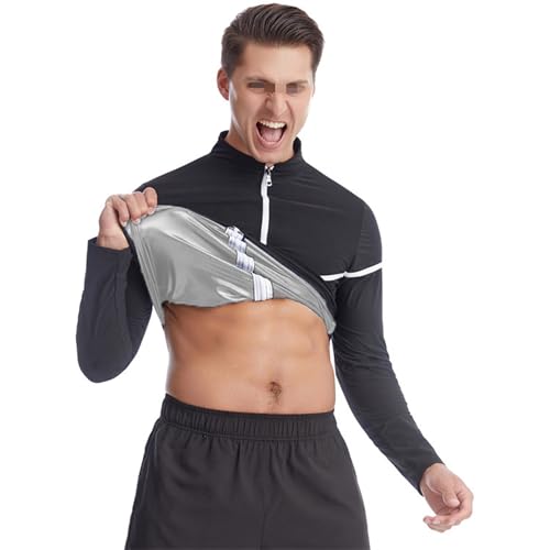 Weyot Sauna Shirt Herren, Schwitzanzug Zum Abnehmen, Saunaanzüge Herren Sauna Body Shapewear Schwitzeffekt Fettverbrennung Bauchkontrolle Sweatshirt Top,XL,Silver von Weyot