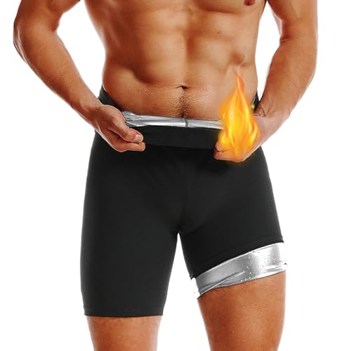 Weyot Sauna Shorts Herren, Schwitzhose Zum Abnehmen, Sauna-Shorts Für Herren Saunaanzüge Bauchkontrolle Body Shaper Schwitzhose Sauna Effekt Bauch Weg Sportleggins,L,Silver von Weyot