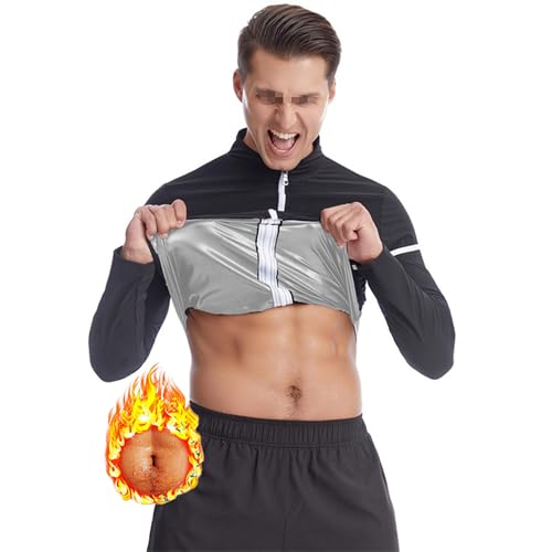 Weyot Saunaanzüge, Schwitzanzug Herren Zum Abnehmen, Saunashirt Für Herren Trainingsanzüge Gewichtsverlust Bauchweg Sweatshirts Sauna Effekt Workout-Body-Shaper Mit Reißverschluss,2XL,Silver von Weyot