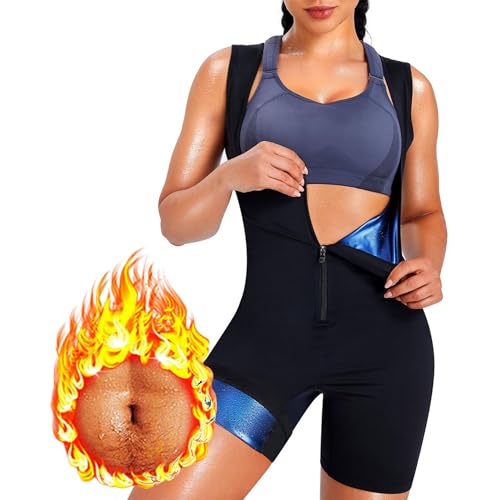 Weyot Saunaanzüge Damen, Schwitzanzug Damen Zum Abnehmen, Sauna Effekt Gewichtsverlust Fitness Body Shaper Fitnessanzug Schweiß Anzug Mit Reißverschluss Fatburner Abnehmen Shapewear,2XL,Blue von Weyot