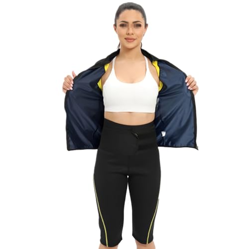 Weyot Saunaanzüge Damen, Schwitzanzug Zum Abnehmen, Fitnessanzug Schweiß Anzug Schwitzjacke & Sauna Shorts, Sauna Effekt Gewichtsverlust Fitness Body Shaper Fatburner Abnehmen Shapewear,S,Blue von Weyot