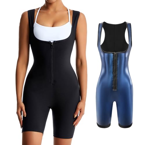 Weyot Saunaanzüge Damen, Schwitzanzug Zum Abnehmen, Sauna Effekt Schweiß Anzug Mit Reißverschluss Fatburner Abnehmen Shapewear,L,Blue von Weyot