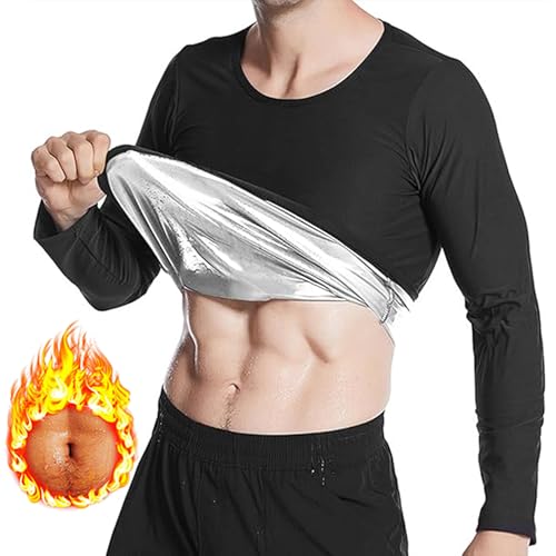 Weyot Saunaanzüge Herren, Schwitzanzug Herren Zum Abnehmen, Sauna Shirt Herren Langarm Sweatshirt-Oberteil Schwitzeffekt Gewichtsverlust Bauchkontrolle Body Shaper, L/XL,Silver von Weyot