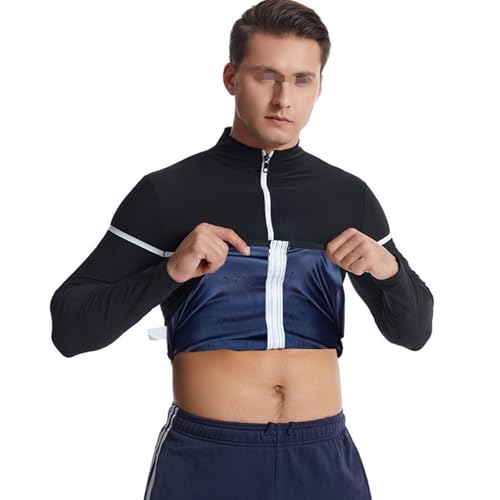 Weyot Saunaanzüge Herren, Schwitzanzug Herren Zum Abnehmen, Saunashirt Herren Langarm Mit Reißverschluss, Sweatshirt Top Abnehmen Schwitzeffekt Bauchkontrolle Fitness Body Shaper,3XL,Blue von Weyot