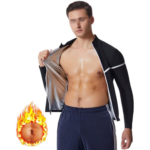 Weyot Saunaanzüge Herren, Schwitzanzug Herren Zum Abnehmen, Saunashirt Herren Langarm Oberteile Mit Reißverschluss, Sweatshirt Top Schwitzeffekt Bauchkontrolle Body Shaper,M,Silver von Weyot