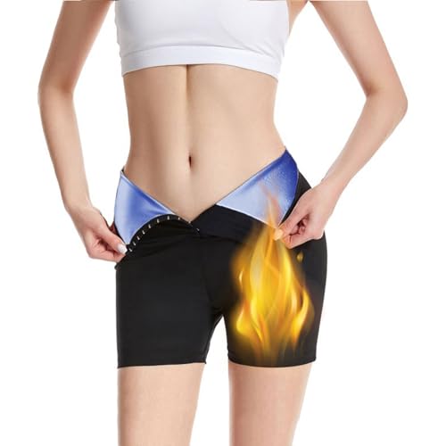 Weyot Saunaanzüge Shorts, Schwitzhose Zum Abnehmen, Gewichtsverlust Hosen Hohe Taille Sauna Effekt Bauchkontrolle Body Shaper Kompressionsleggins Bauch Weg Sportleggins, L/XL,Blue von Weyot