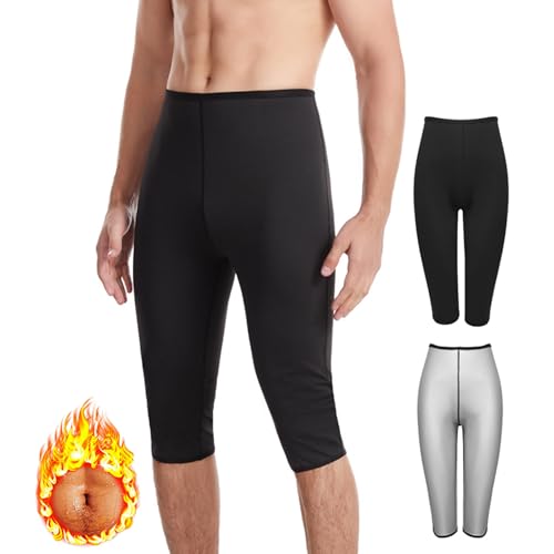 Weyot Saunaanzüge Shorts, Schwitzhose Zum Abnehmen, Herren Sauna Shorts Sweat Schwitzhose Effekt Sauna Jogginghose Abnehmen Sporthose Bauchkontrolle Body Shaper,M,Black von Weyot