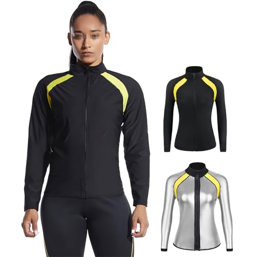 Weyot Saunajacke Damen, Schwitzanzug Zum Abnehmen, Workout-Jacke Damen Training Bauchweg Schwitzeffekt Shapewear, Sweatshirt-Oberteil Mit Reißverschluss,L,Silver von Weyot