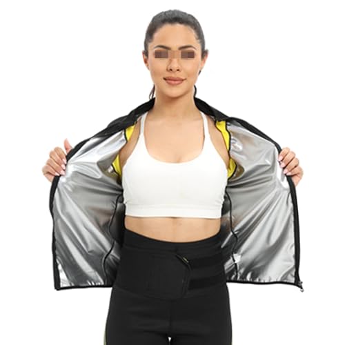 Weyot Saunajacke Für Damen, Schwitzanzug Zum Abnehmen, Sweatjacke Mit Reißverschluss, Workout-Oberteil Damen Fitness Body Shaper Gewichtsverlust Bauchweg Schwitzeffekt Schwitzjacke,XL,Silver von Weyot