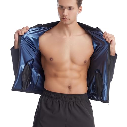 Weyot Saunajacke Für Herren, Schwitzanzug Herren Zum Abnehmen, Saunaanzüge Sauna Shirt Langarm Oberteile Schwitzeffekt Sauna-Shirt Workout-Body-Shaper Mit Reißverschluss,2XL,Black von Weyot