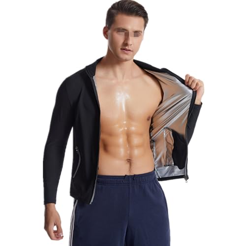 Weyot Saunajacke Für Herren, Schwitzanzug Herren Zum Abnehmen, Saunaanzüge Workout-Shirt Mit Reißverschluss, Schwitzjacke Bauchweg Schwitzeffekt Fatburner Abnehmen Shapewear,XL,Black von Weyot