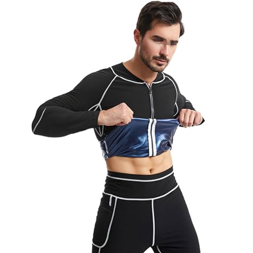 Weyot Saunashirt Für Herren, Schwitzanzug Herren Zum Abnehmen, Fitness Shapewear Sauna Effekt Gewichtsverlust Bauchkontrolle Sweatshirt Mit Reißverschluss,3XL,Blue von Weyot