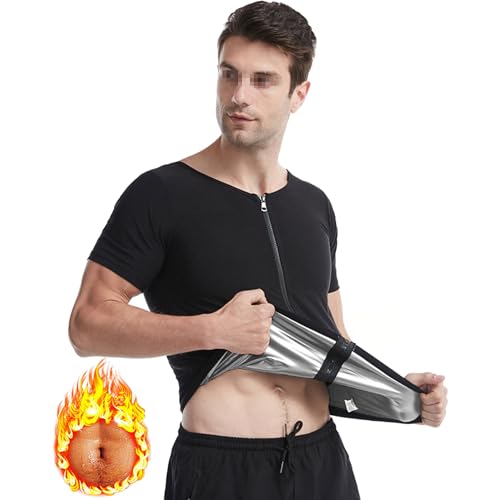 Weyot Saunaweste Für Herren, Schwitzanzug Herren Zum Abnehmen, Saunaanzüge Sweat-Oberteile Herren Sauna Shapewear Fettverbrennung Bauchkontrolle Saunashirt Mit Reißverschluss, L/XL,Silver von Weyot