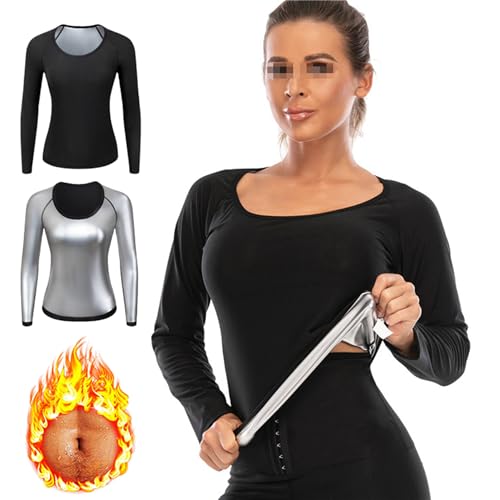 Weyot Schwitzanzug Damen Zum Abnehmen, Damen Sauna Shirt Langarm Training Korsett Saunaanzüge Damen Sauna Effekt Trainingsanzug Bauchweg Fitness Body Shaper,S/M,Black von Weyot