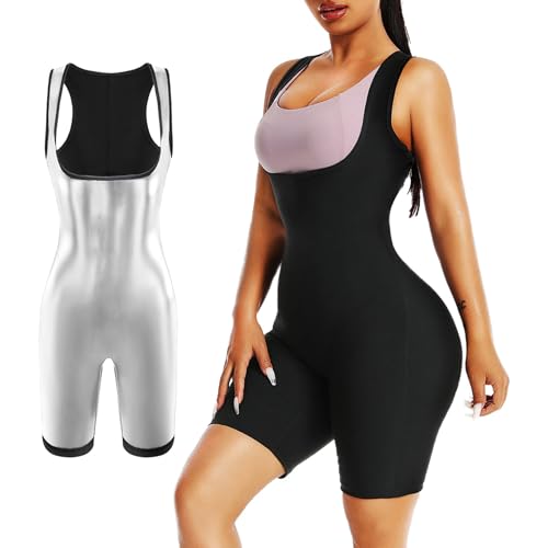 Weyot Schwitzanzug Damen Zum Abnehmen, Saunaanzüge Damen Sauna Effekt Gewichtsverlust Fitness Body Shaper Sportanzug Sweatsuit Fatburner Abnehmen Shapewear,XL,Silver von Weyot