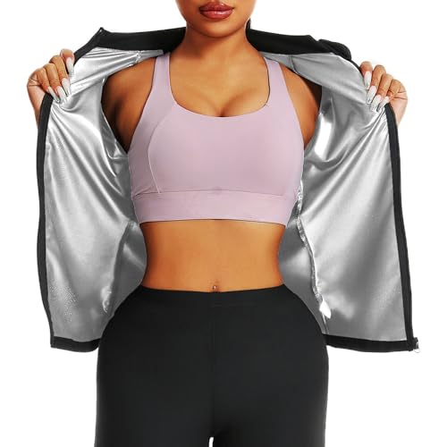 Weyot Schwitzanzug Damen Zum Abnehmen, Saunaanzüge Damen Saunaweste Mit Reißverschluss, Schwitztop Fitness Korsett Schweißverbrennung Fett Bauchkontrolle Shapewear,M,Silver von Weyot