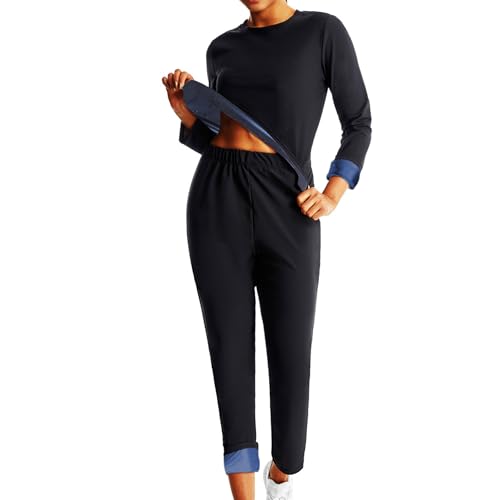 Weyot Schwitzanzug Damen Zum Abnehmen, Saunaanzüge Damen Sportshirt Und Trainingshose Set Fettverbrennung Bauchstraffung Sauna Shapewear Für Fitness Laufen Yoga Joggen,S,Blue von Weyot