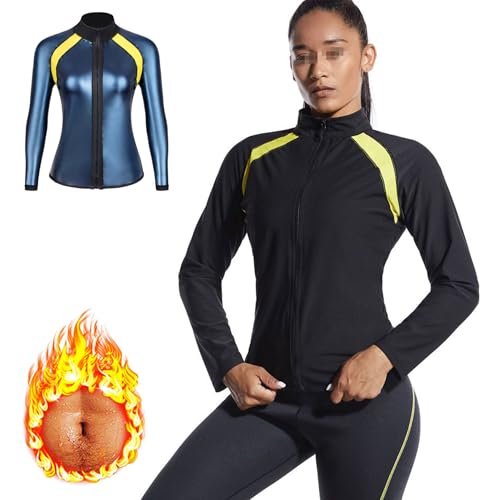 Weyot Schwitzanzug Damen Zum Abnehmen, Saunajacke Sauna Effekt Gewichtsverlust Bauchweg Shapewear Saunaanzüge Schwitzjacke Training Korsett Fitness Body Shaper,M,Blue von Weyot