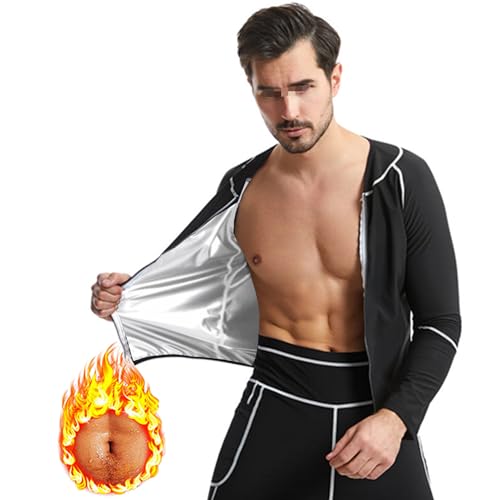 Weyot Schwitzanzug Herren Zum Abnehmen, Sauna Shirt Langarm Oberteile Saunaanzüge Herren Sweatshirt Top Bauchweg Schwitzeffekt Body Shapewear Mit Reißverschluss,3XL,Silver von Weyot