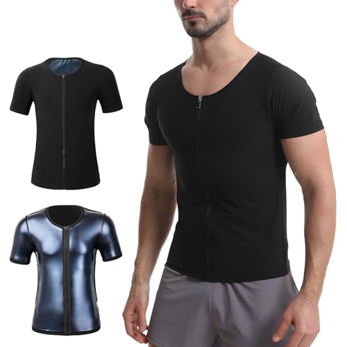 Weyot Schwitzanzug Herren Zum Abnehmen, Saunaanzüge Herren Schwitzweste Saunaweste Gewichtsverlust Fettverbrennung Bauchkontrolle Fitness Shapewear Mit Reißverschluss, L/XL,Blue von Weyot