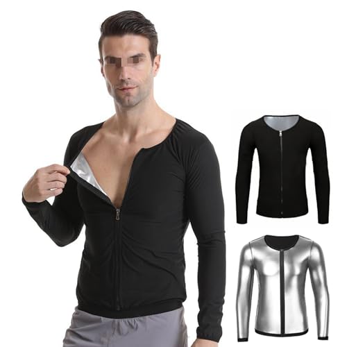 Weyot Schwitzanzug Herren Zum Abnehmen, Saunaanzüge Sauna Shirt Langarm Oberteile Mit Reißverschluss, Fitness Body Shaper Schwitzeffekt Saunajacke Schwitzjacke Trainingsjacke,3XL,Silver von Weyot