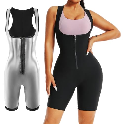 Weyot Schwitzanzug Zum Abnehmen, Saunaanzüge Damen Sauna Effekt Fitness Body Shaper Mit Reißverschluss Fatburner Abnehmen Shapewear,XL,Silver von Weyot