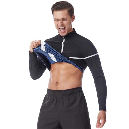 Weyot Schwitzanzug Zum Herren Abnehmen, Sauna Shirt Herren Sauna Shapewear Mit Reißverschluss Schwitzeffekt Gewichtsverlust Fettverbrennungs Trainingsshirt Sweatshirt Top,M,Blue von Weyot