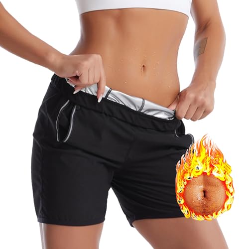 Weyot Schwitzhose Damen Zum Abnehmen, Saunaanzüge Shorts Damen Sauna Sporthose Gewichtsverlust Hosen Hohe Taille Sauna Effekt Schwitzhose Bauchkontrolle Sauna Shorts,3XL,Black von Weyot