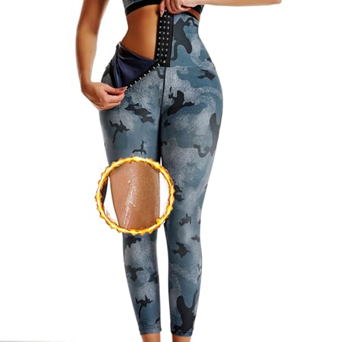 Weyot Schwitzhose Zum Abnehmen, Saunaanzüge Kompressionsleggins Damen Sauna Effekt Gewichtsverlust Hose Hohe Taile Bauchkontrolle Body Shaper Sporthose,2XL,Camo von Weyot