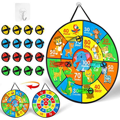 Dartscheibe Kinder, 66 cm Klett Dartscheibe Faltbares, Doppelseitiges Wurfspiel Kinder mit 8 Klebrigen Kugeln, Wurfscheibe Kinder für Junge Mädchen Klettballspiel Draußen von Weysoo